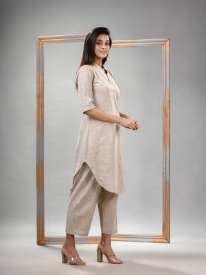 Silk grey cotton bengal handwoven kurta set 5