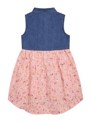 Budding bees girls denim &georgette  all-over print dress-blue & pink 2