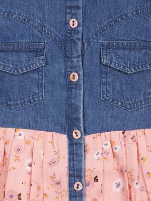 Budding bees girls denim &georgette  all-over print dress-blue & pink 3
