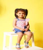 Budding bees  floral fantasy girls top & short set-neon pink & blue