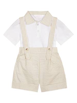 Budding bees boys' cotton jersey dungaree & t-shirt set-beige 1
