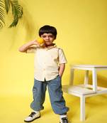 Budding bees boys  shirt and denim jeans set with printed shirt-yellow