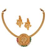 Gold plated indian traditional lord krishna temple jewellery necklace set with adjustable thread for women and girls