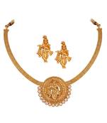 Gold plated indian traditional lord krishna temple jewellery necklace set with adjustable thread for women and girls