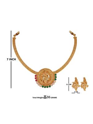 Gold plated indian traditional lord krishna temple jewellery necklace set with adjustable thread for women and girls 5