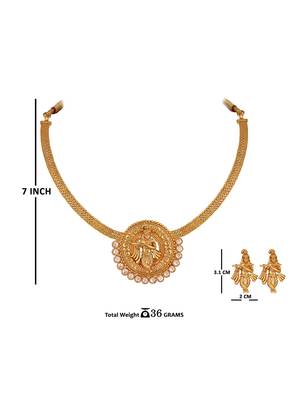 Gold plated indian traditional lord krishna temple jewellery necklace set with adjustable thread for women and girls 5