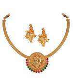 Gold plated indian traditional lord krishna temple jewellery necklace set with adjustable thread for women and girls
