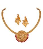 Gold plated indian traditional lord krishna temple jewellery necklace set with adjustable thread for women and girls