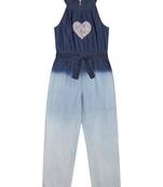 Budding bees denim darling girls' heart embroidered jumpsuit-blue