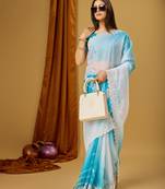 Sky Blue Soft Tabi Silk Digital Print With Dori Work Saree With Stitched Blouse WITH UN-STITCHED BLOUSE