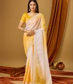 Lemon YellowSoft Tabi Silk Digital Print With Dori Work Saree With Stitched Blouse WITH UN-STITCHED BLOUSE