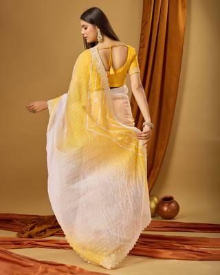 Lemon YellowSoft Tabi Silk Digital Print With Dori Work Saree With Stitched Blouse WITH UN-STITCHED BLOUSE 4