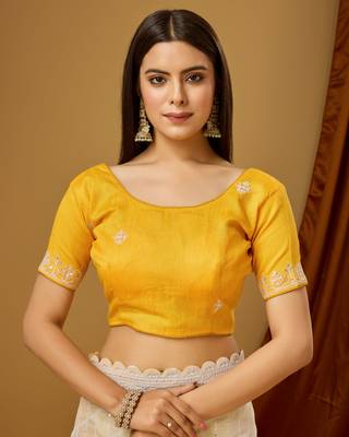Lemon YellowSoft Tabi Silk Digital Print With Dori Work Saree With Stitched Blouse WITH UN-STITCHED BLOUSE 5