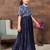 Aarika girls party wear navy blue colour abstract print nylon dress with belt