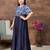 Aarika girls party wear navy blue colour abstract print nylon dress with belt