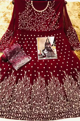 Red Zari Embroidered Anarkali Suit