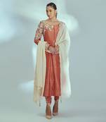 Orange and off white silk anarkali set
