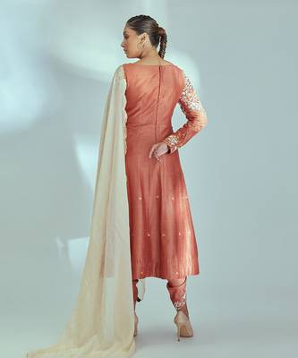 Orange and off white silk anarkali set 2