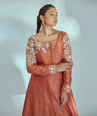 Orange and off white silk anarkali set 4