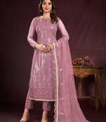 PURPLE EMBROIDERED SALWAR KAMEEZ SUIT SEMI STITCHED