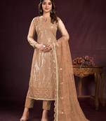 BROWN EMBROIDERED SALWAR KAMEEZ SUIT SEMI STITCHED