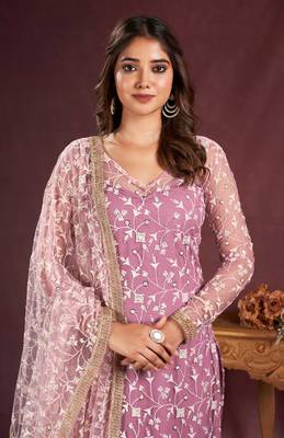 PINK EMBROIDERED SALWAR KAMEEZ SUIT SEMI STITCHED 1