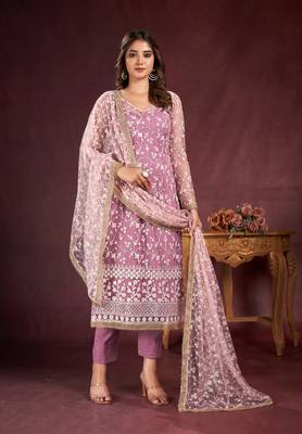 PINK EMBROIDERED SALWAR KAMEEZ SUIT SEMI STITCHED 2