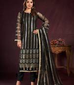 BLACK EMBROIDERED SALWAR KAMEEZ SUIT SEMI STITCHED