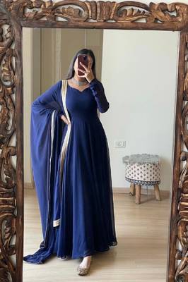 Attractive blue georgette gown for women with dupatta 1