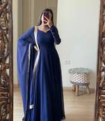 Attractive blue georgette gown for women with dupatta