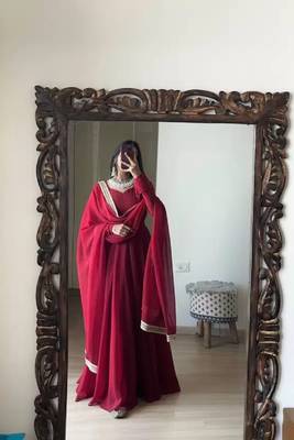 Attractive maroon georgette gown for women with dupatta 1