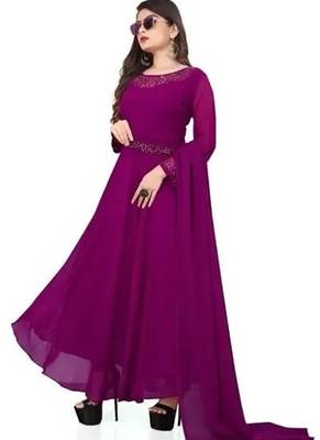 Attractive purple georgette gown for women with dupatta 1