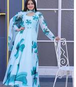 Attractive sky blue georgette gown for women with dupatta