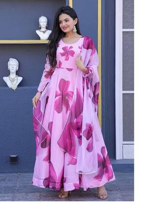 Attractive pink georgette gown for women with dupatta 1