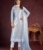 SKY BLUE EMBROIDERED SALWAR KAMEEZ SUIT SEMI STITCHED