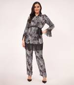 Black and white baroque animal print shirt and palazzo set