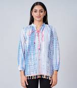 Blue tie-dye blouson top