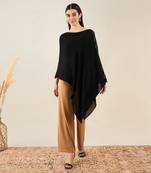Black asymmetrical embellished cashmere poncho