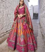 Magenta colour banarasi jacquard silk embroidered lehenga choli