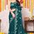 Dark teal net floral embroidery border saree with unstitched blouse piece