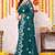 Dark teal net floral embroidery border saree with unstitched blouse piece
