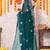 Dark teal net floral embroidery border saree with unstitched blouse piece