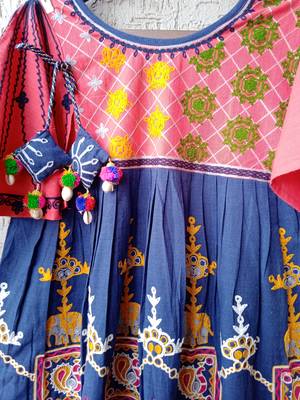 Navy blue khadi Embroidered kedia With one size sleeve and  tulip pants set 9