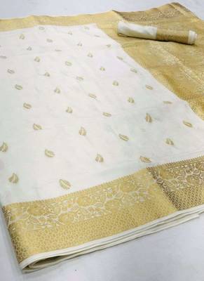White  Soft Faux Kanjivaram Silk Saree with Blouse 2