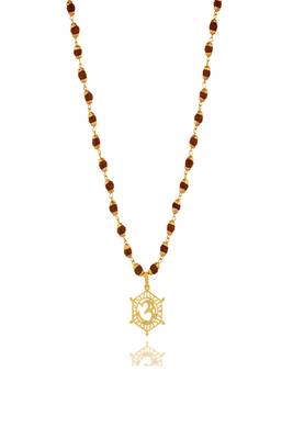 Gold capped rudraksha and trident pendant necklace 1