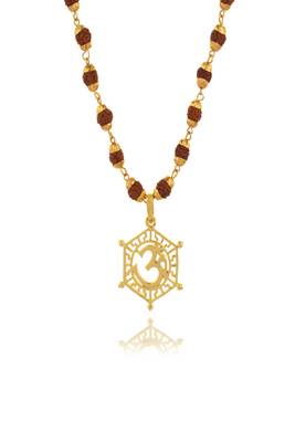 Gold capped rudraksha and trident pendant necklace 2
