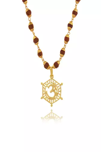 Gold capped rudraksha and trident pendant necklace