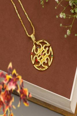 Om designer studded gold plated pendant with chain 1