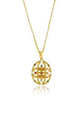 Om designer studded gold plated pendant with chain 3