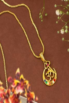 Om designer studded gold plated pendant with chain 1
